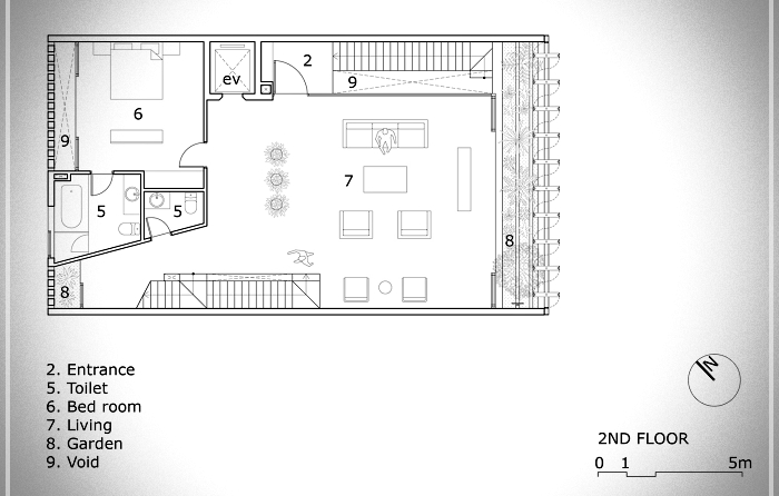 plano de casa con fachada de madera