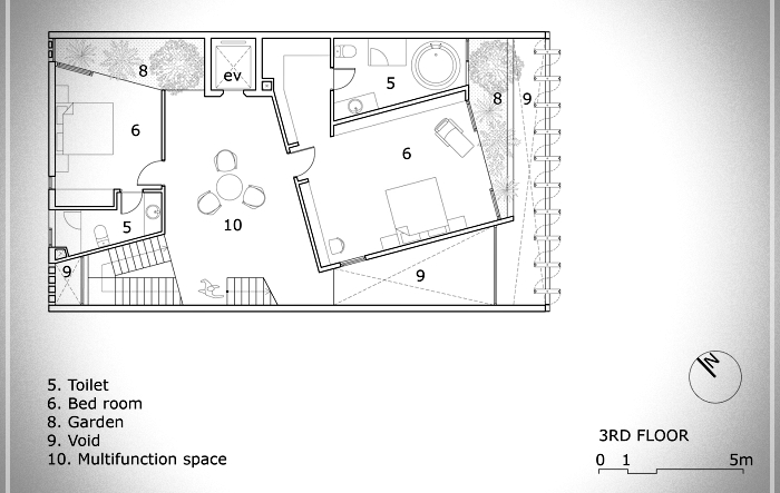 plano de casa con fachada de madera