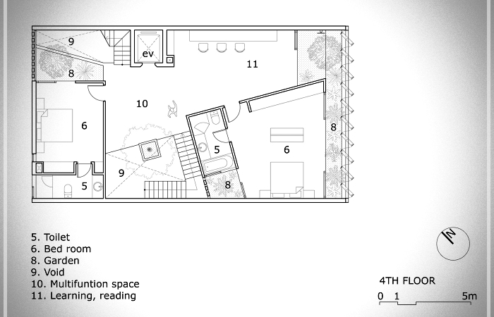 plano de casa con fachada de madera