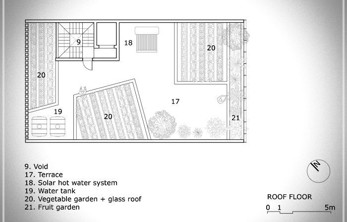 plano de casa con fachada de madera