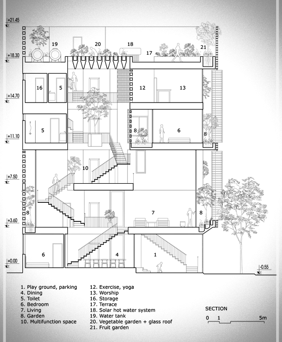 plano de casa con fachada de madera