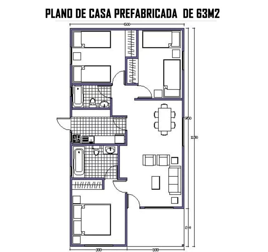 plano de casa prefabricada 63m2