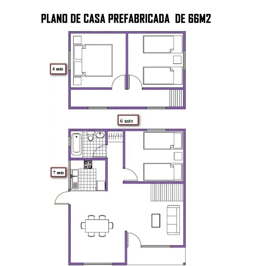 plano de casa prefabricada 66m2