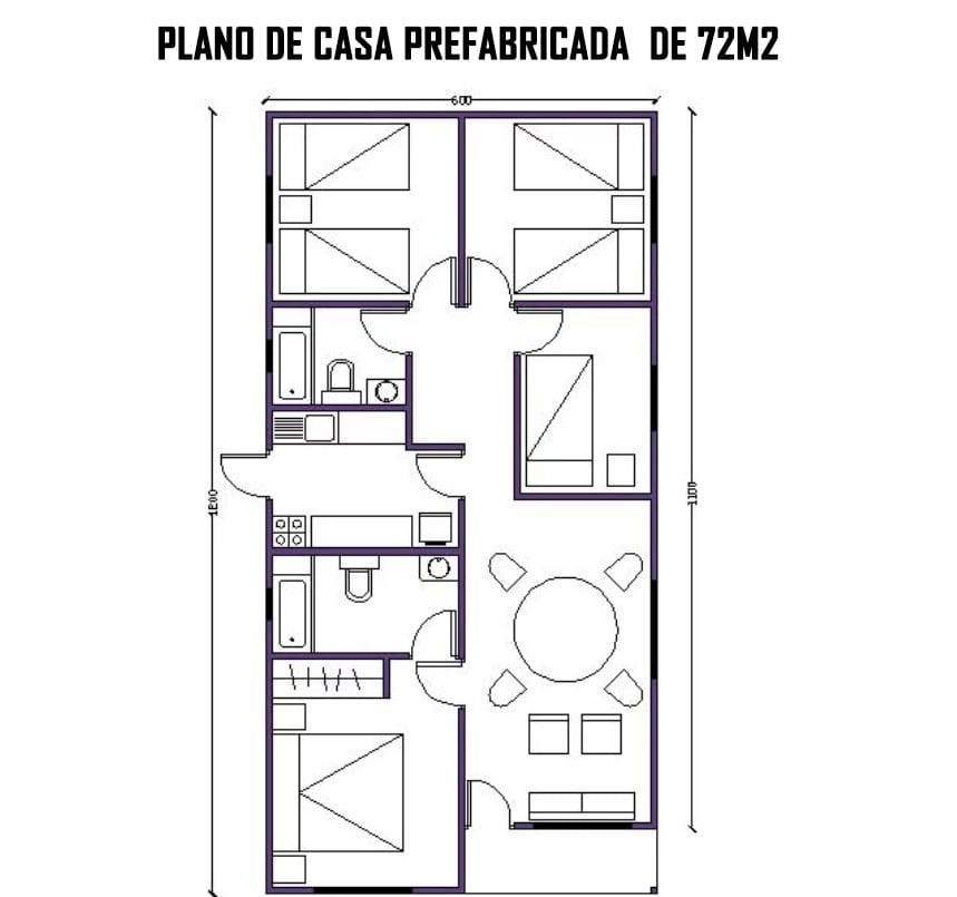 plano de casa prefabricada 72m2